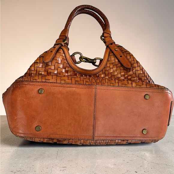 Cole Haan Woven Leather Hobo Bag Tan Cognac Handbag Boho Luxe - Picture 9 of 9
